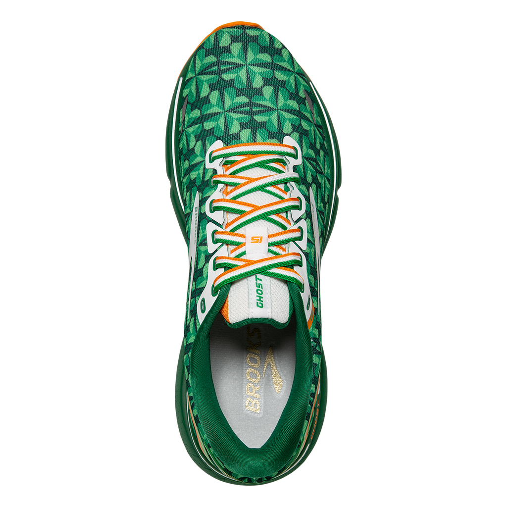 Brooks Ghost 15 Run Lucky — Green - White - Orange — Size B — Width 7 — Back View