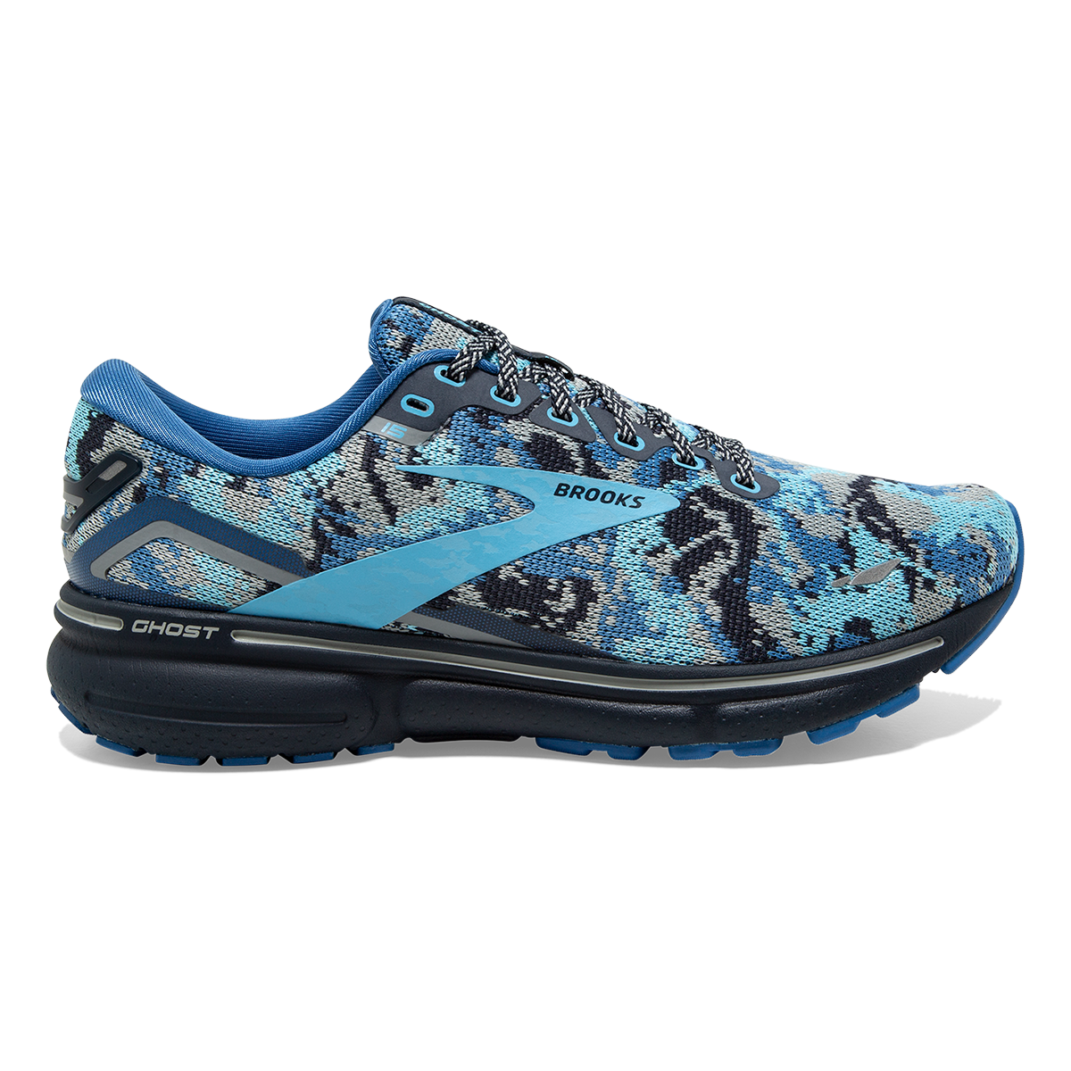 Brooks Ghost 15 Camo — Black - Ebony - Nightlife — Size B — Width 9 — Detail View
