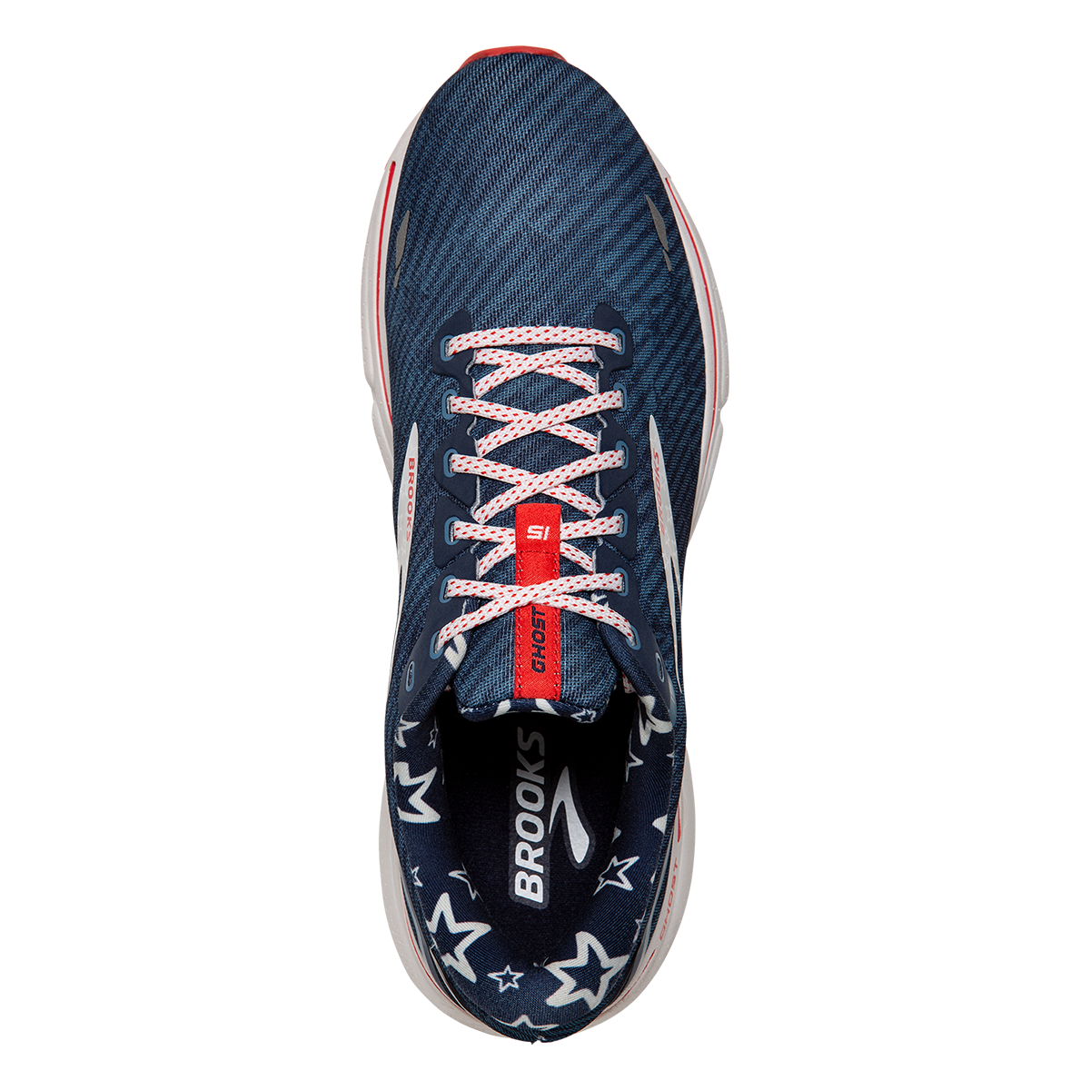 Brooks Ghost 15 Run USA — Titan - White - Peacoat — Size B — Width 5.5 — Back View