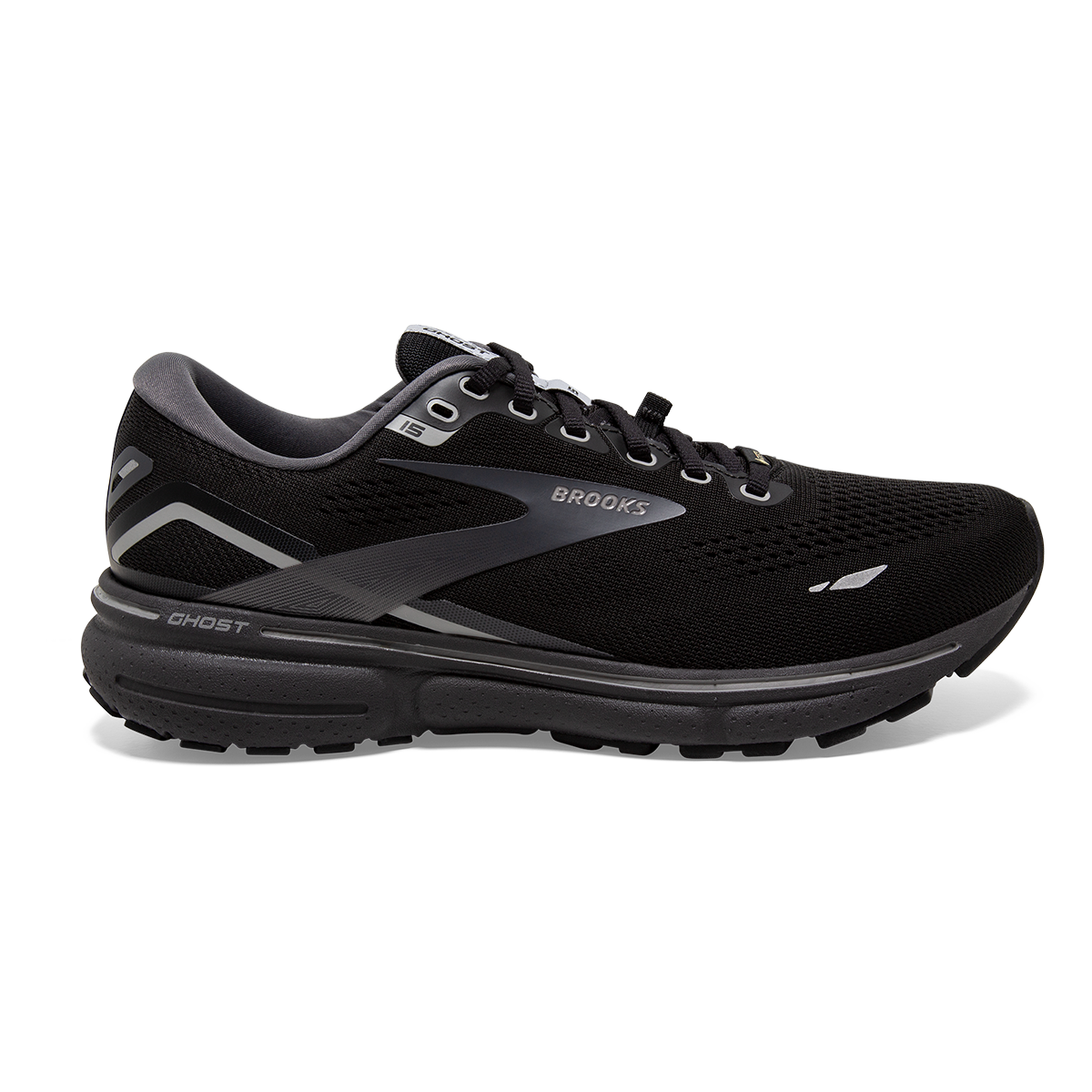 Brooks Ghost 15 GTX — Black - Blackened Pearl - Alloy — Size B — Width 6.5 — Front View