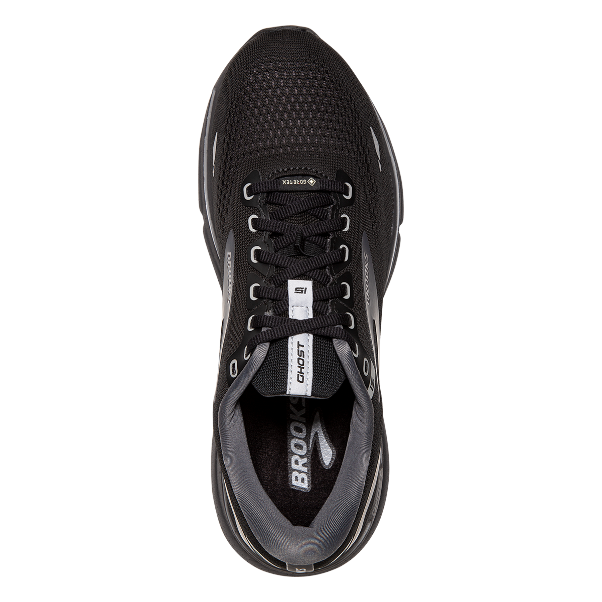 Brooks Ghost 15 GTX — Black - Blackened Pearl - Alloy — Size B — Width 6.5 — Back View