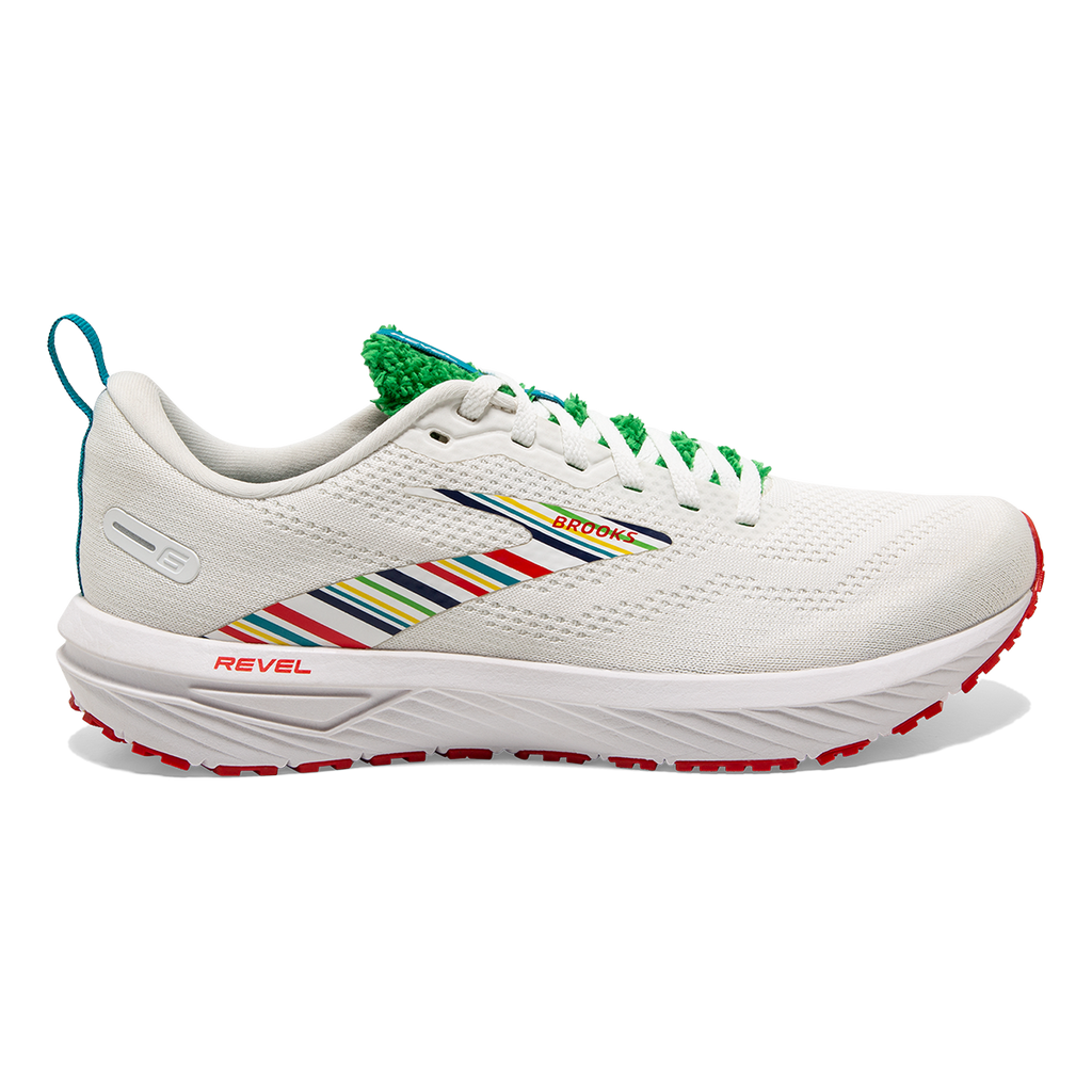 Brooks Revel 6 Run Summer — White - Green - Red — Size B — Width 6.5 — Front View