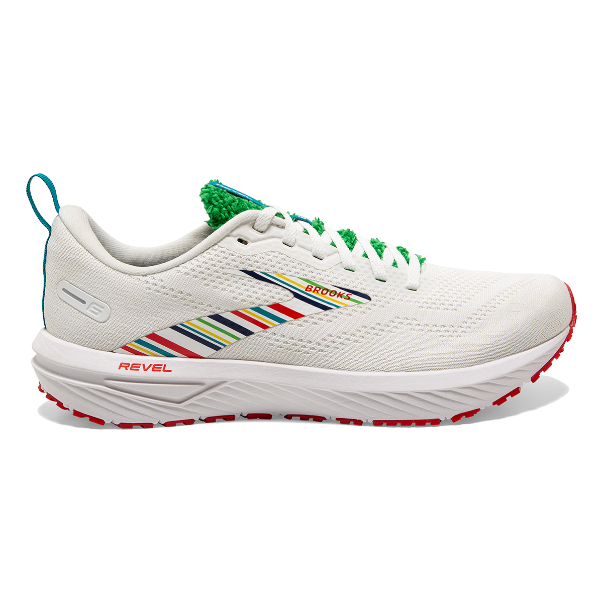 Brooks Revel 6 Run Summer — White - Green - Red — Size B — Width 6.5 — Front View