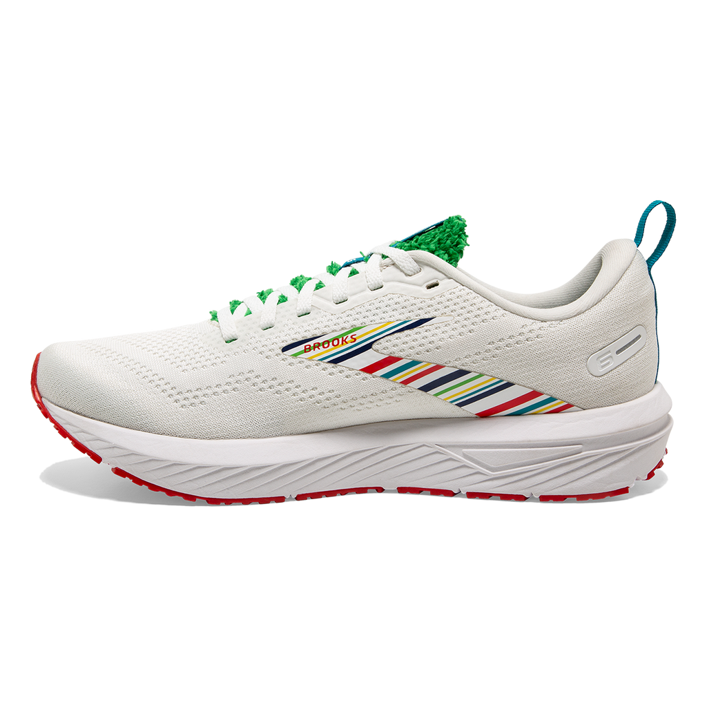 Brooks Revel 6 Run Summer — White - Green - Red — Size B — Width 6.5 — Side View