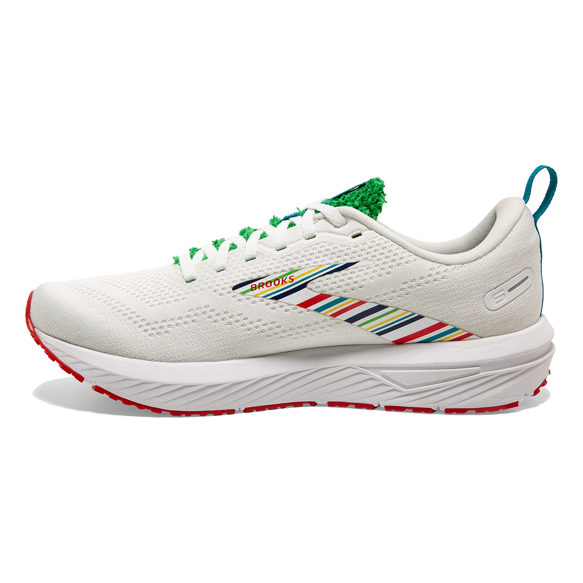 Brooks Revel 6 Run Summer — White - Green - Red — Size B — Width 6.5 — Side View