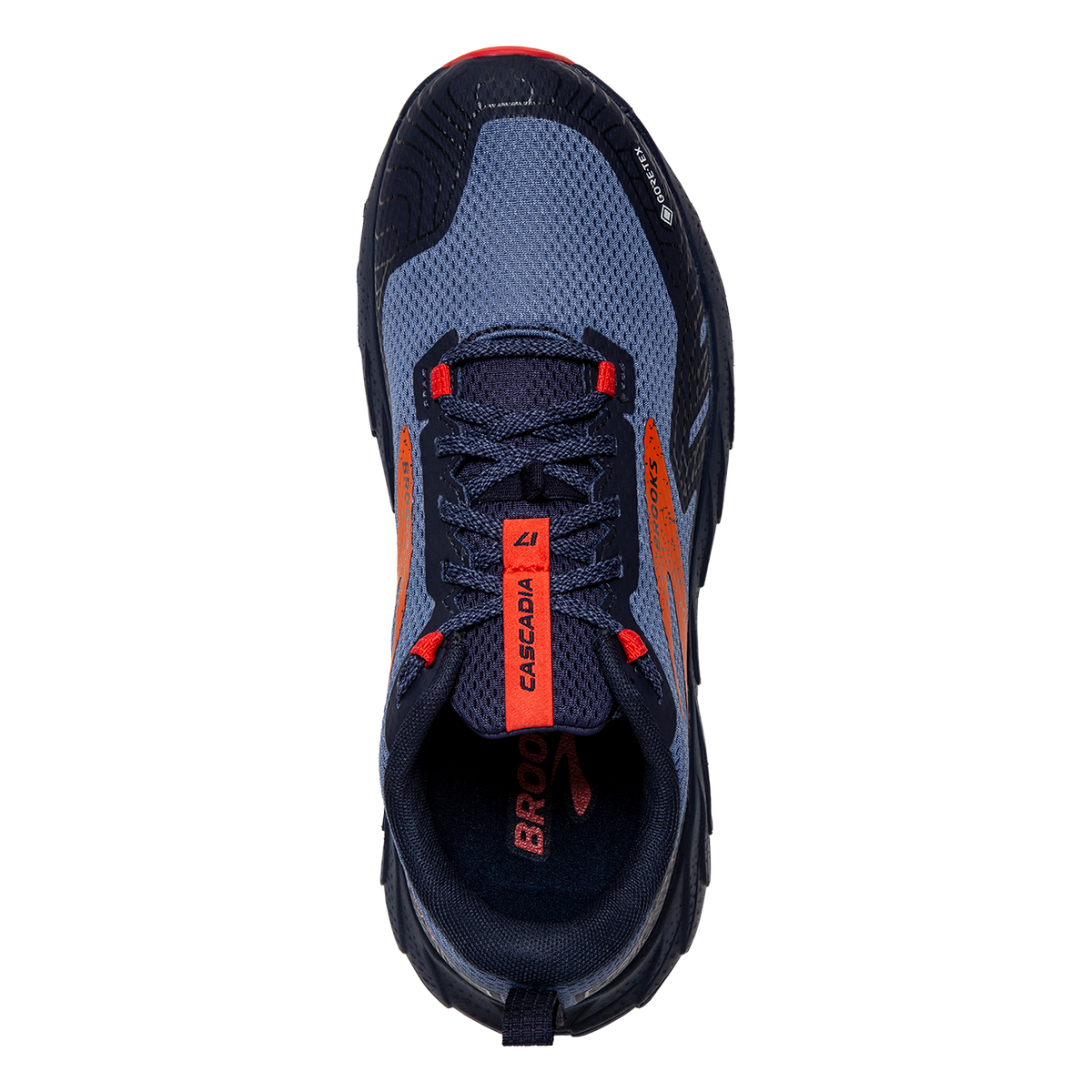 Brooks Cascadia 17 GTX — Navy - Bittersweet - Peacoat — Size B — Width 8 — Back View