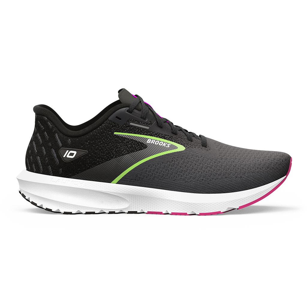 Brooks Launch 10 — Black - Blackened Pearl - Green — Size B — Width 6 — Detail View