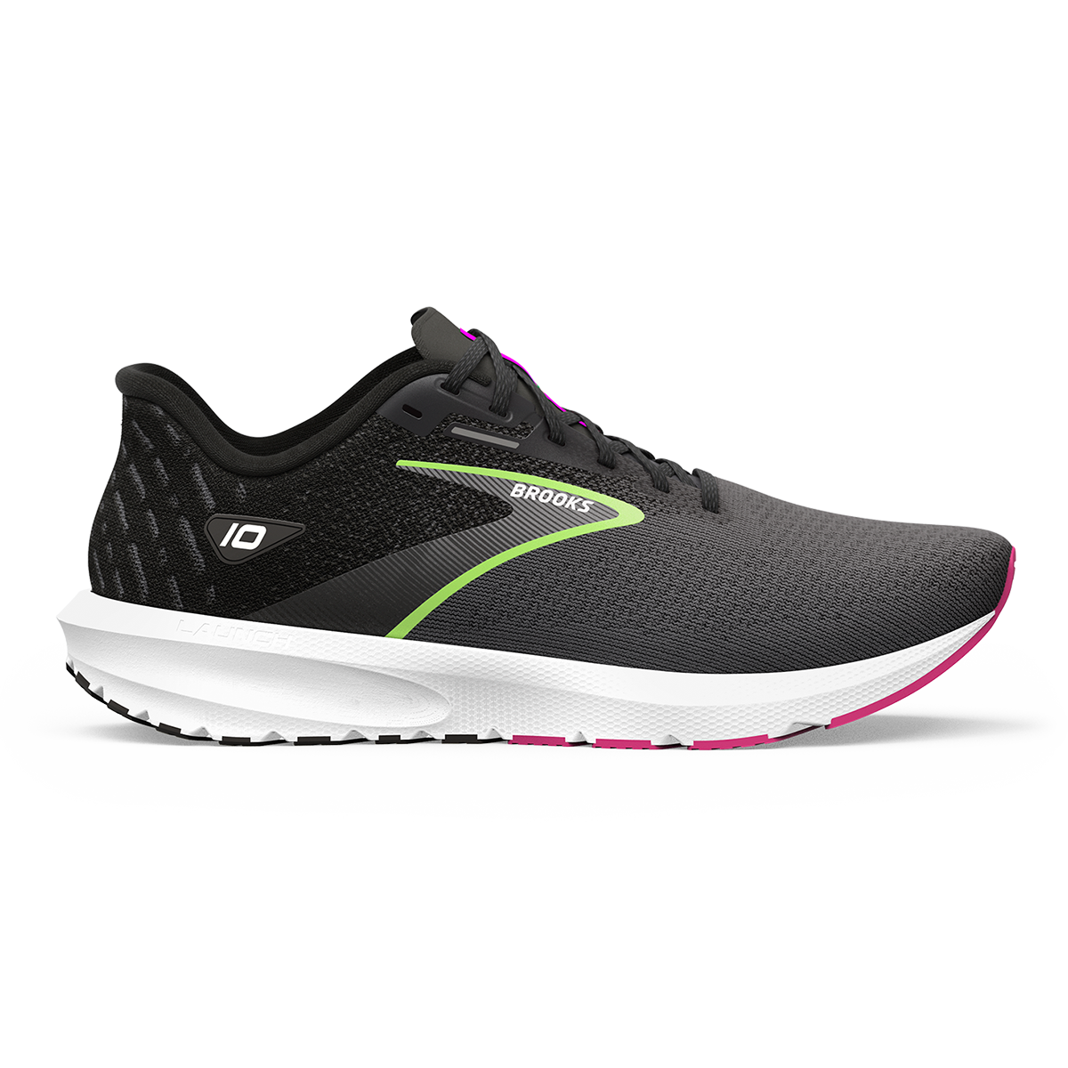 Brooks Launch 10 — Black - Blackened Pearl - Green — Size B — Width 6 — Detail View