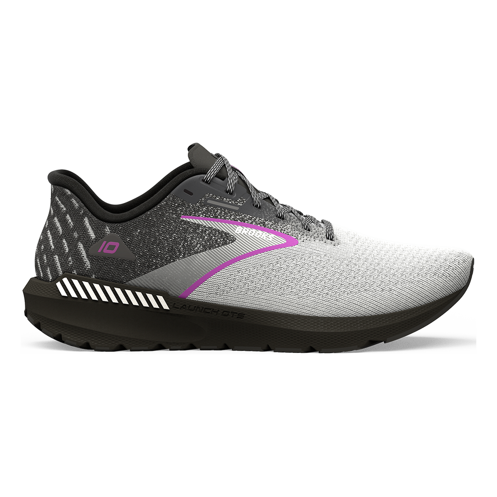 Brooks Launch GTS 10 — Black - White - Violet — Size D — Width 6 — Front View