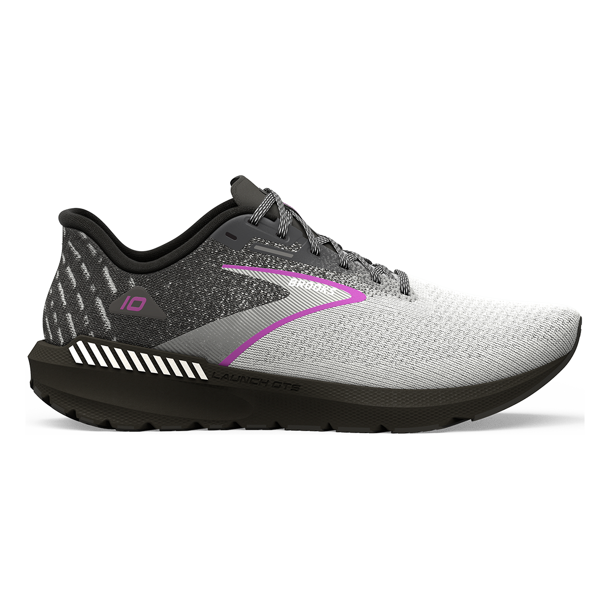 Brooks Launch GTS 10 — Black - White - Violet — Size D — Width 6 — Front View