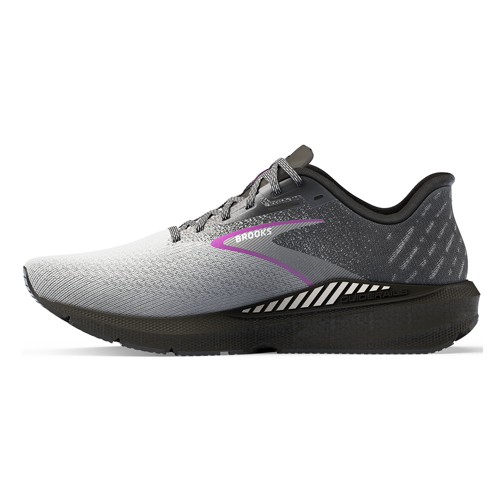 Brooks Launch GTS 10 — Black - White - Violet — Size D — Width 6 — Side View