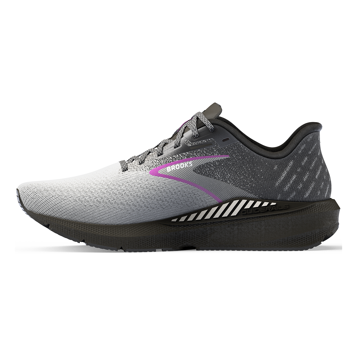 Brooks Launch GTS 10 — Black - White - Violet — Size D — Width 6 — Side View