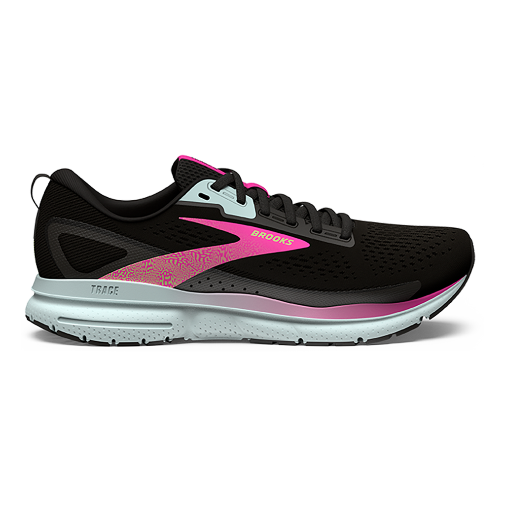 Brooks Trace 3 — Black - Blue - Pink Glo — Size B — Width 5 — Front View