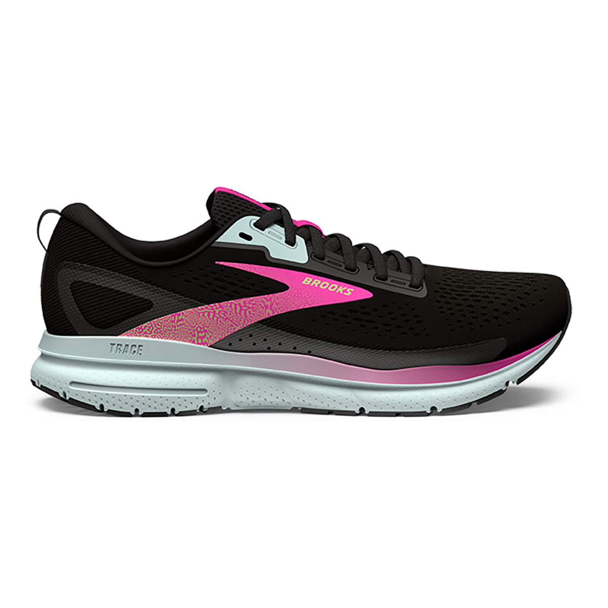 Brooks Trace 3 — Black - Blue - Pink Glo — Size B — Width 5 — Front View