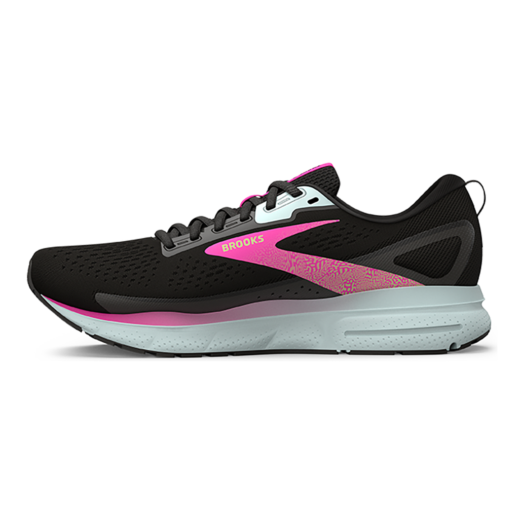 Brooks Trace 3 — Black - Blue - Pink Glo — Size B — Width 5 — Side View