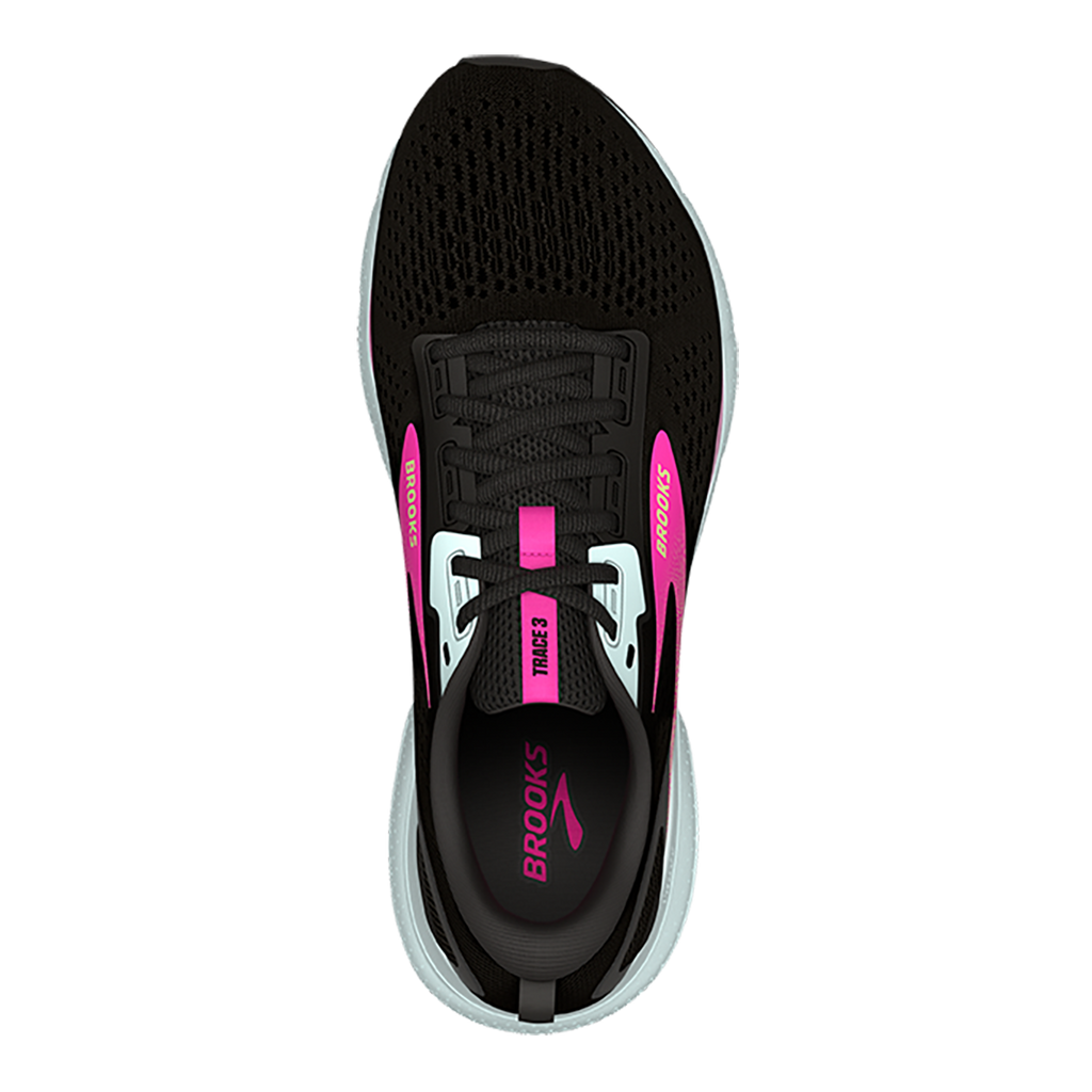 Brooks Trace 3 — Black - Blue - Pink Glo — Size B — Width 5 — Back View
