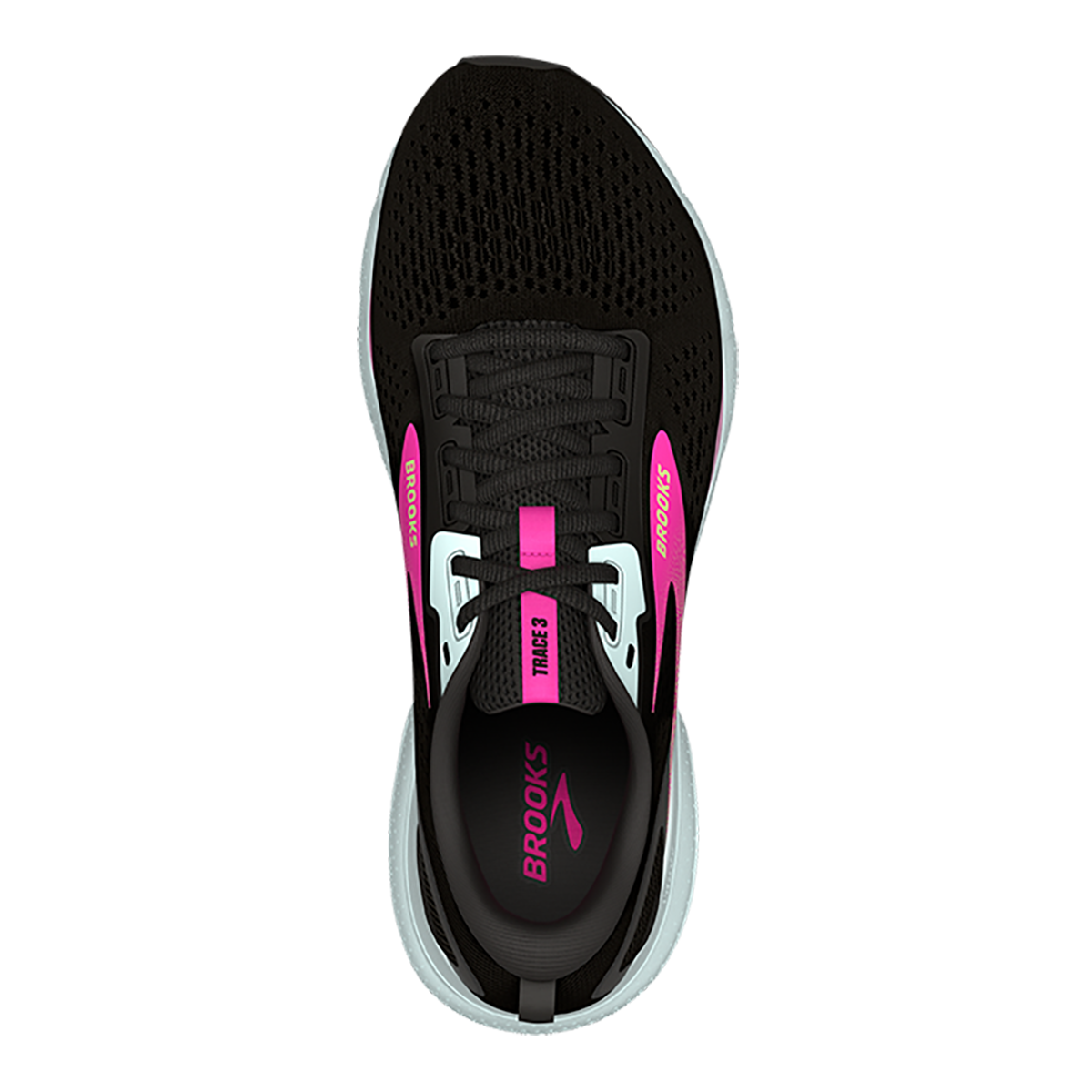 Brooks Trace 3 — Black - Blue - Pink Glo — Size B — Width 5 — Back View