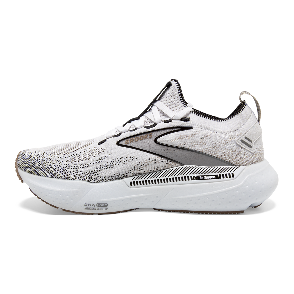 Brooks Glycerin StealthFit GTS 21 — White - Grey - Black — Size B — Width 6 — Side View