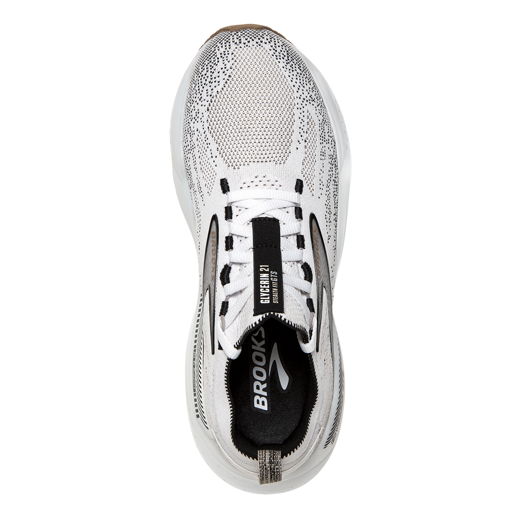 Brooks Glycerin StealthFit GTS 21 — White - Grey - Black — Size B — Width 6 — Back View