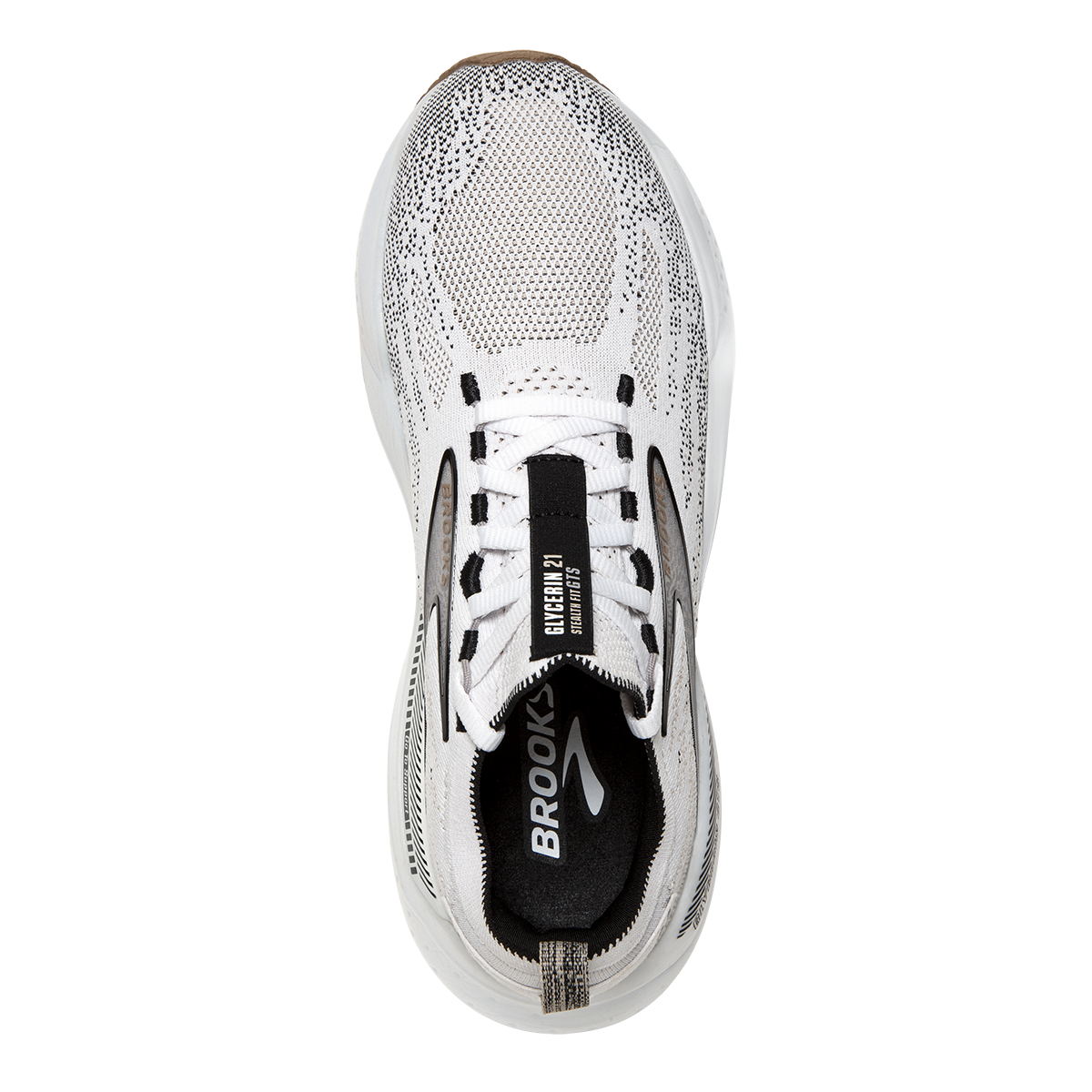 Brooks Glycerin StealthFit GTS 21 — White - Grey - Black — Size B — Width 6 — Back View