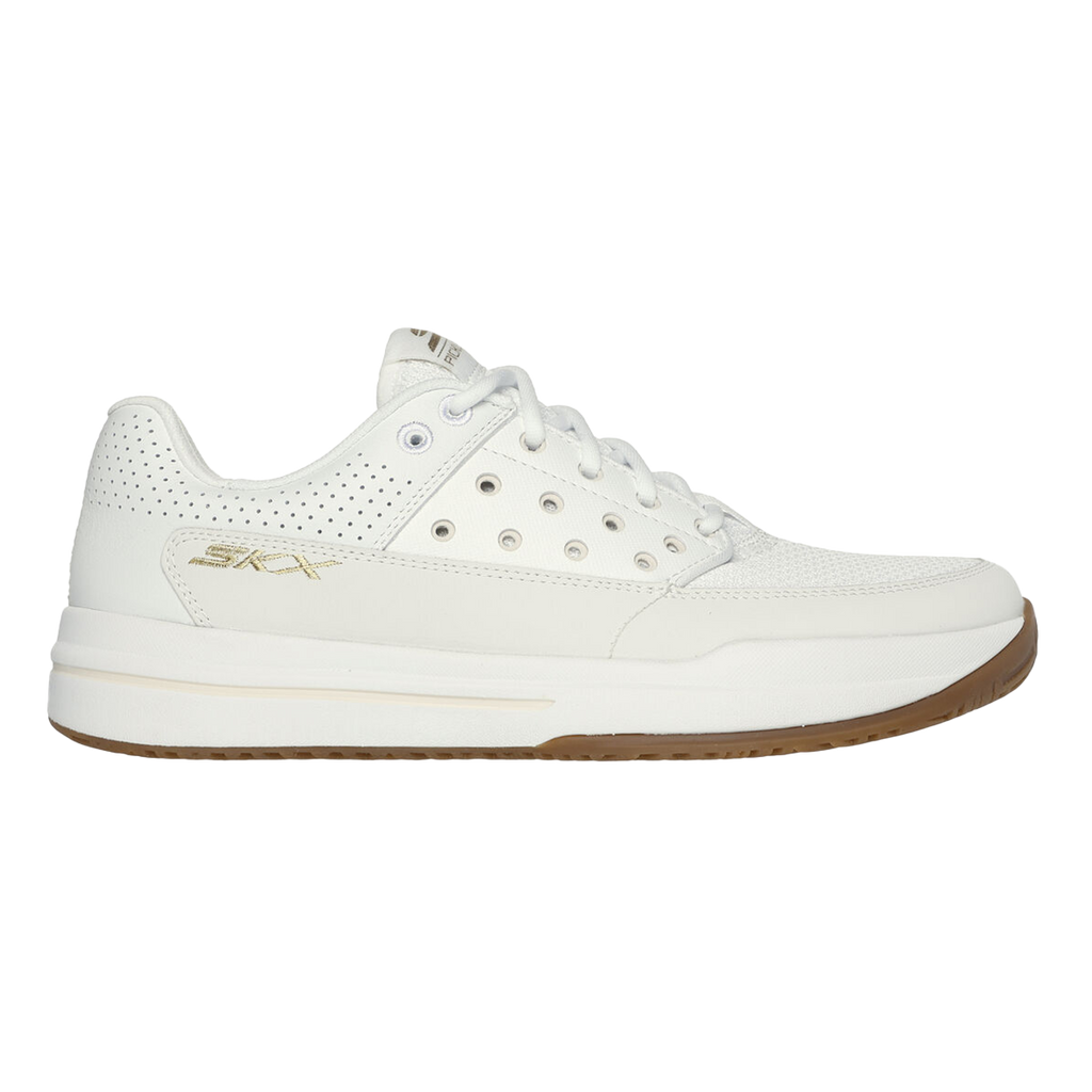 Skechers Viper Court Luxe — Natural Leather - Synthetic - White Textile — Size B — Width 6.5 — Front View