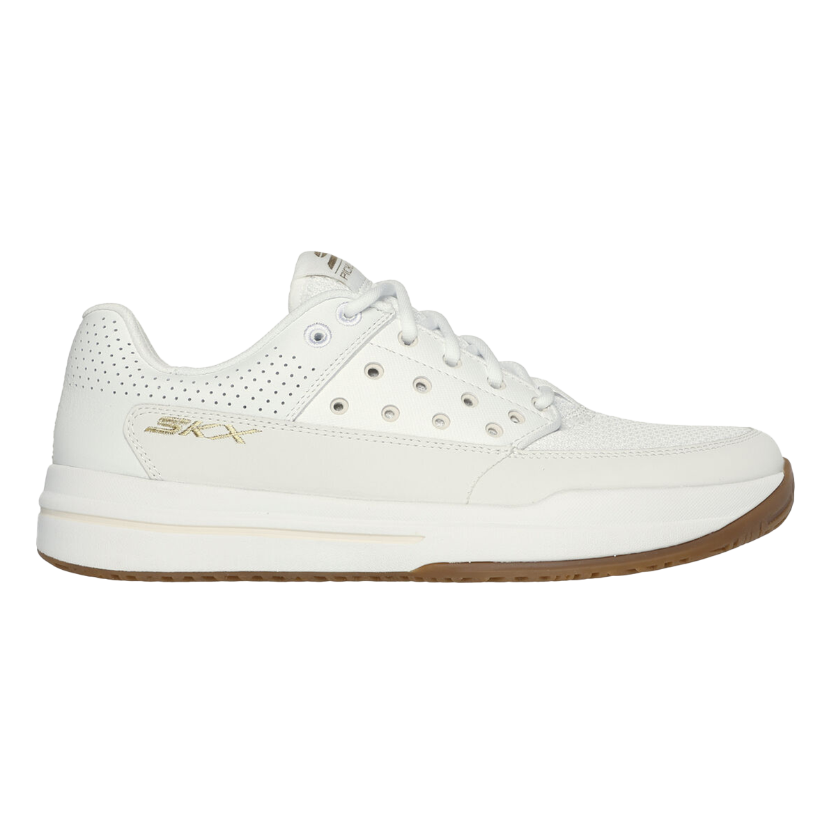 Skechers Viper Court Luxe — Natural Leather - Synthetic - White Textile — Size B — Width 6.5 — Front View