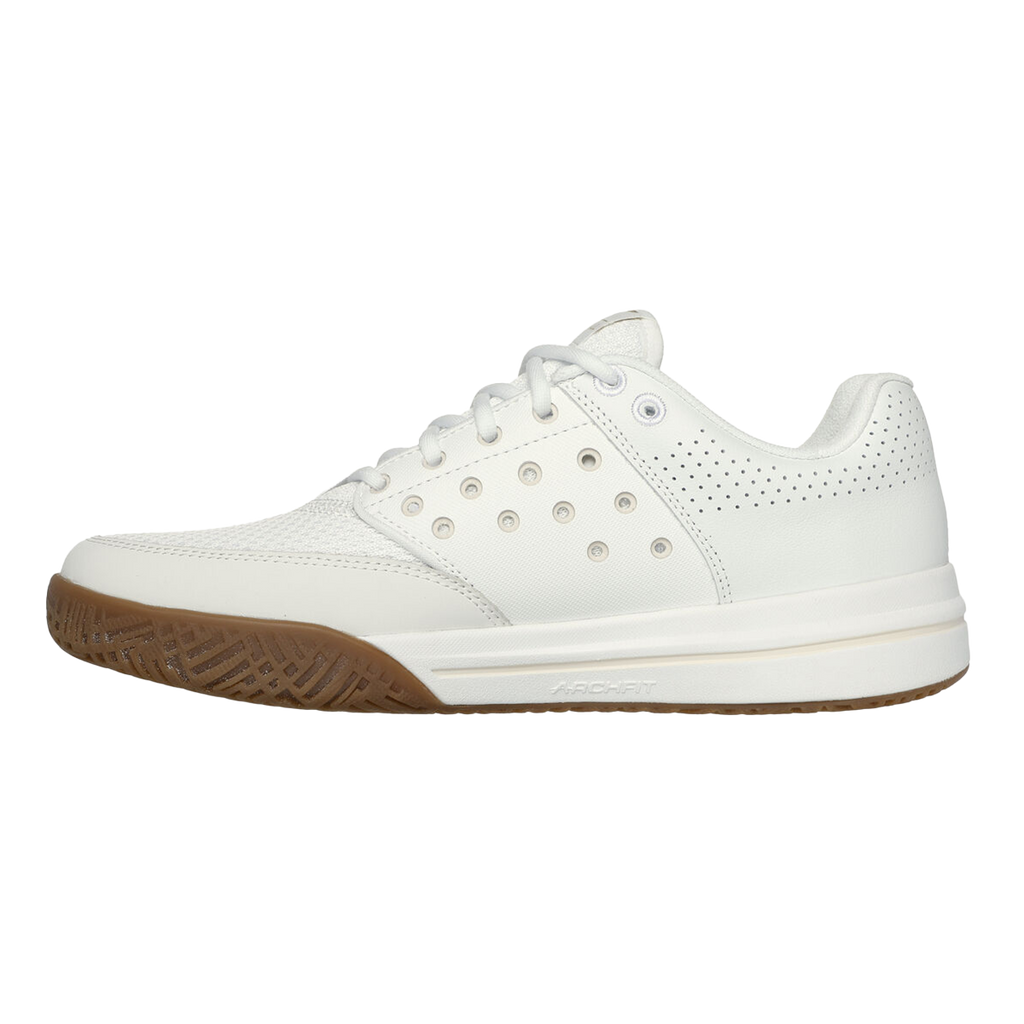 Skechers Viper Court Luxe — Natural Leather - Synthetic - White Textile — Size B — Width 6.5 — Side View