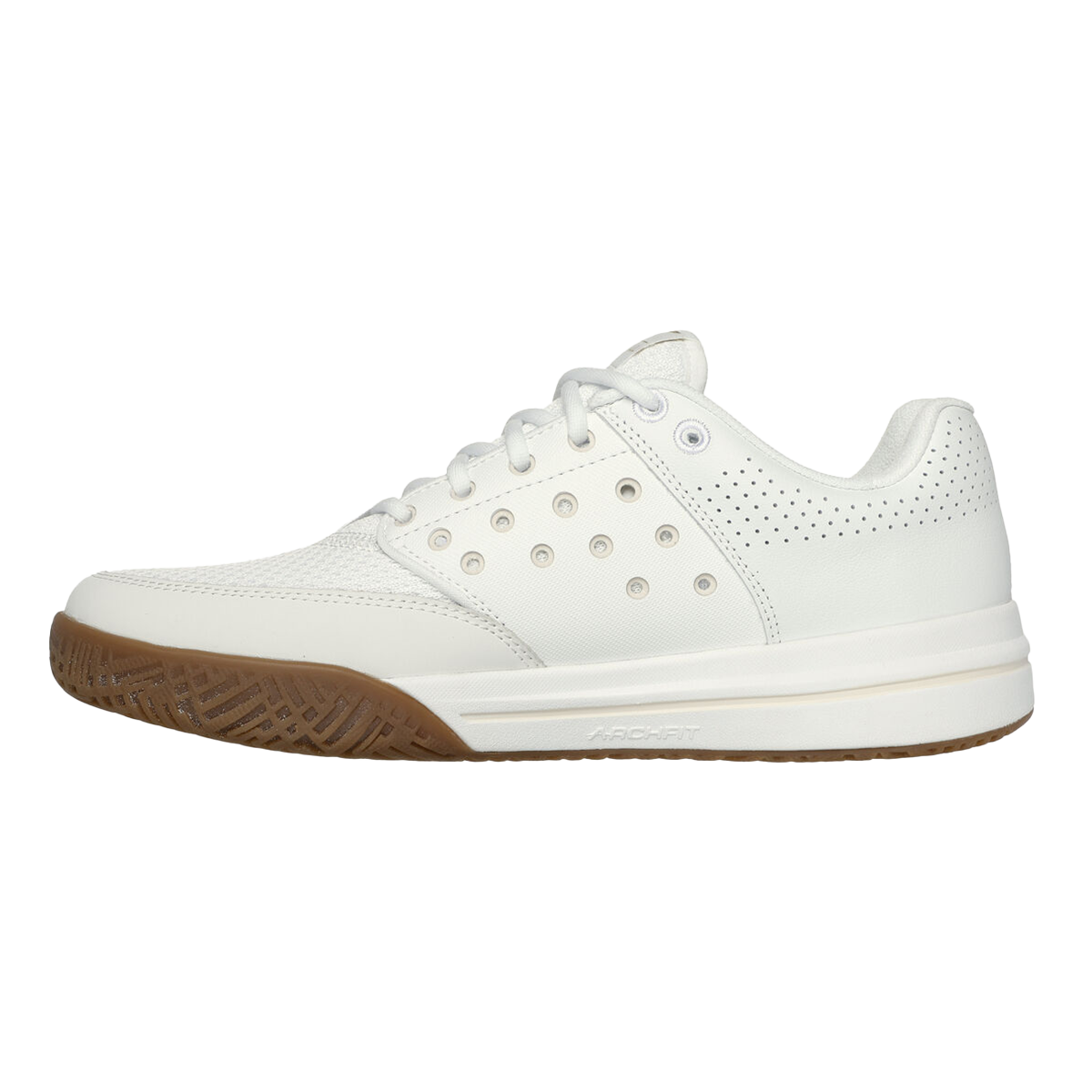 Skechers Viper Court Luxe — Natural Leather - Synthetic - White Textile — Size B — Width 6.5 — Side View