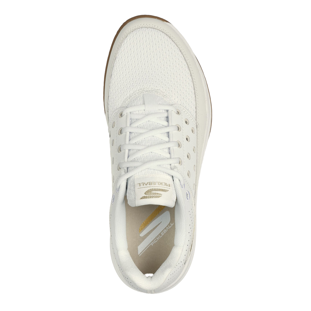 Skechers Viper Court Luxe — Natural Leather - Synthetic - White Textile — Size B — Width 6.5 — Back View