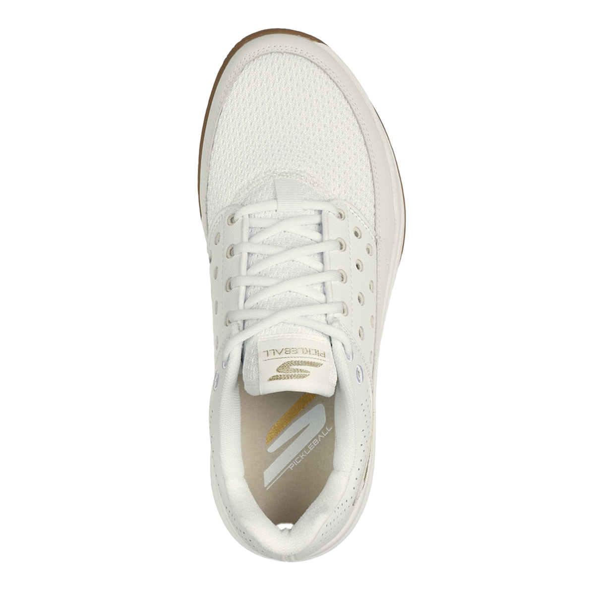 Skechers Viper Court Luxe — Natural Leather - Synthetic - White Textile — Size B — Width 6.5 — Back View
