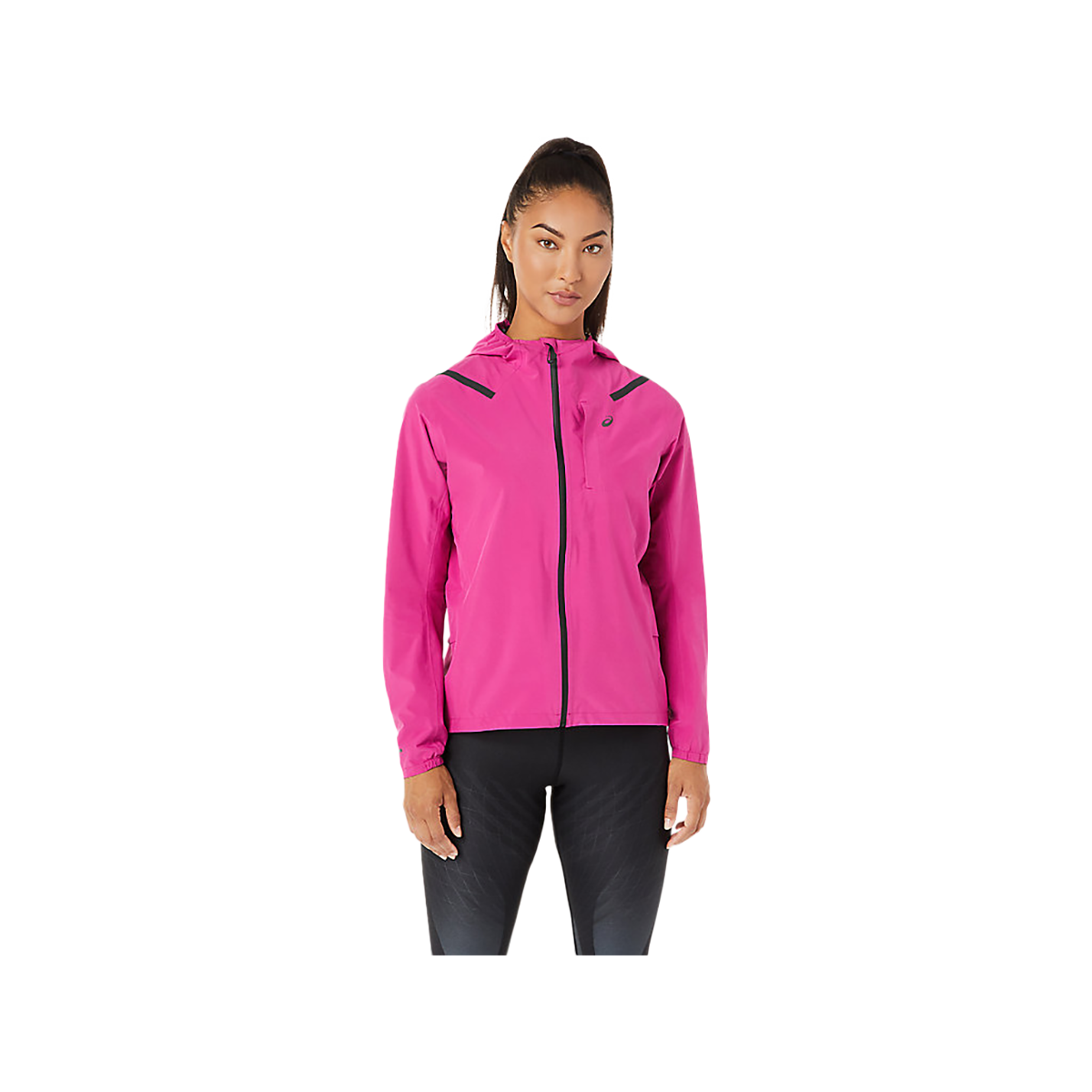 Asics Accelerate Waterproof 2.0 Jacket — Fuchsia Red — Size Small — Front View