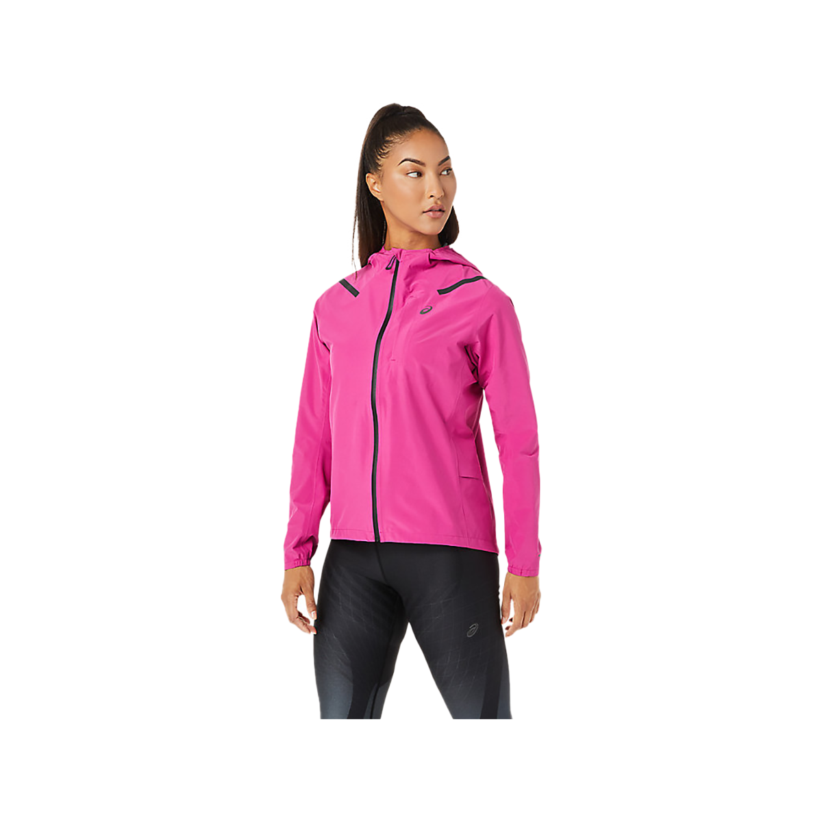 Asics Accelerate Waterproof 2.0 Jacket — Fuchsia Red — Size Small — Side View