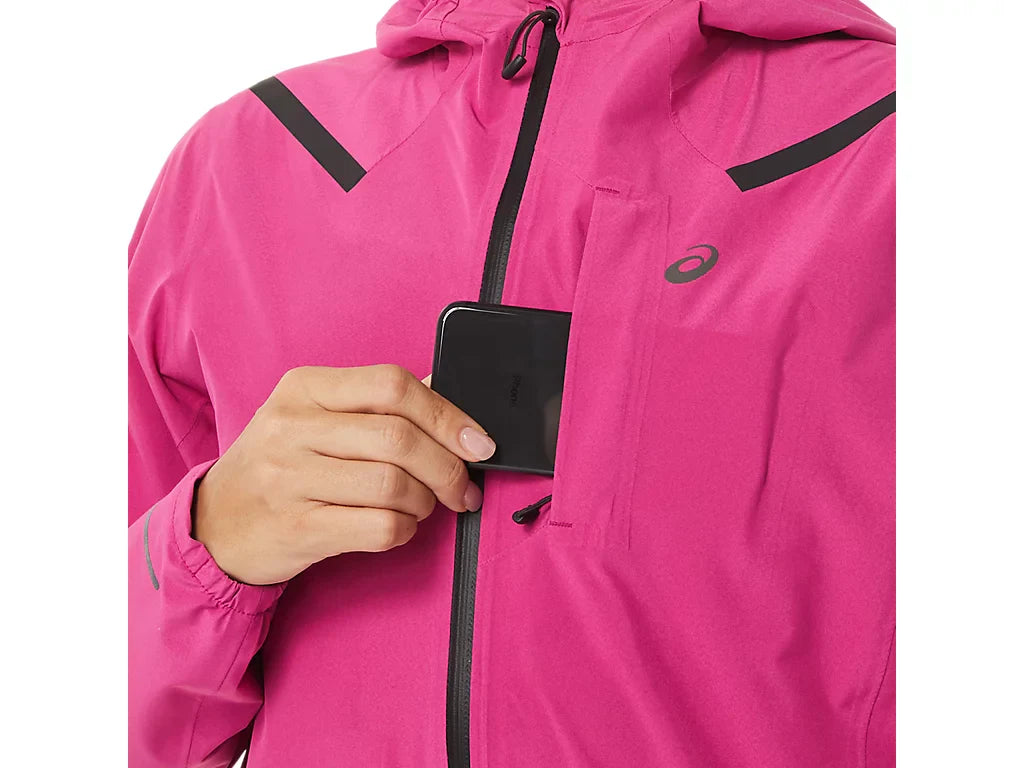 Asics Accelerate Waterproof 2.0 Jacket — Fuchsia Red — Size Small — Detail View