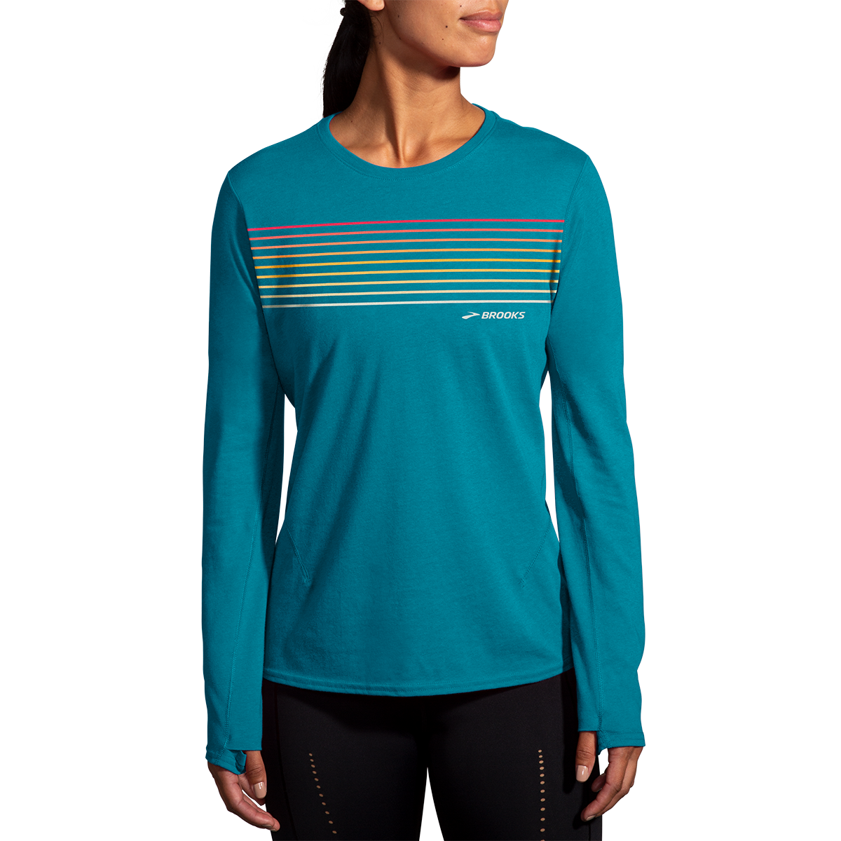 Brooks Distance 2.0 Longsleeve — Heather Ash - Trot Happy 23 — Size Small — Front View