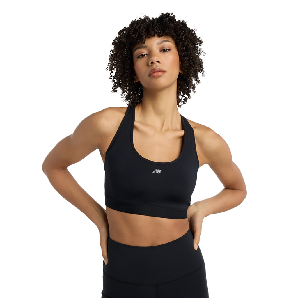 New Balance Essential Run Bra — Bk Black — Size SM1 — Side View