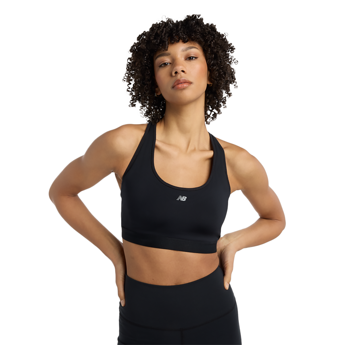 New Balance Essential Run Bra — Bk Black — Size SM1 — Side View