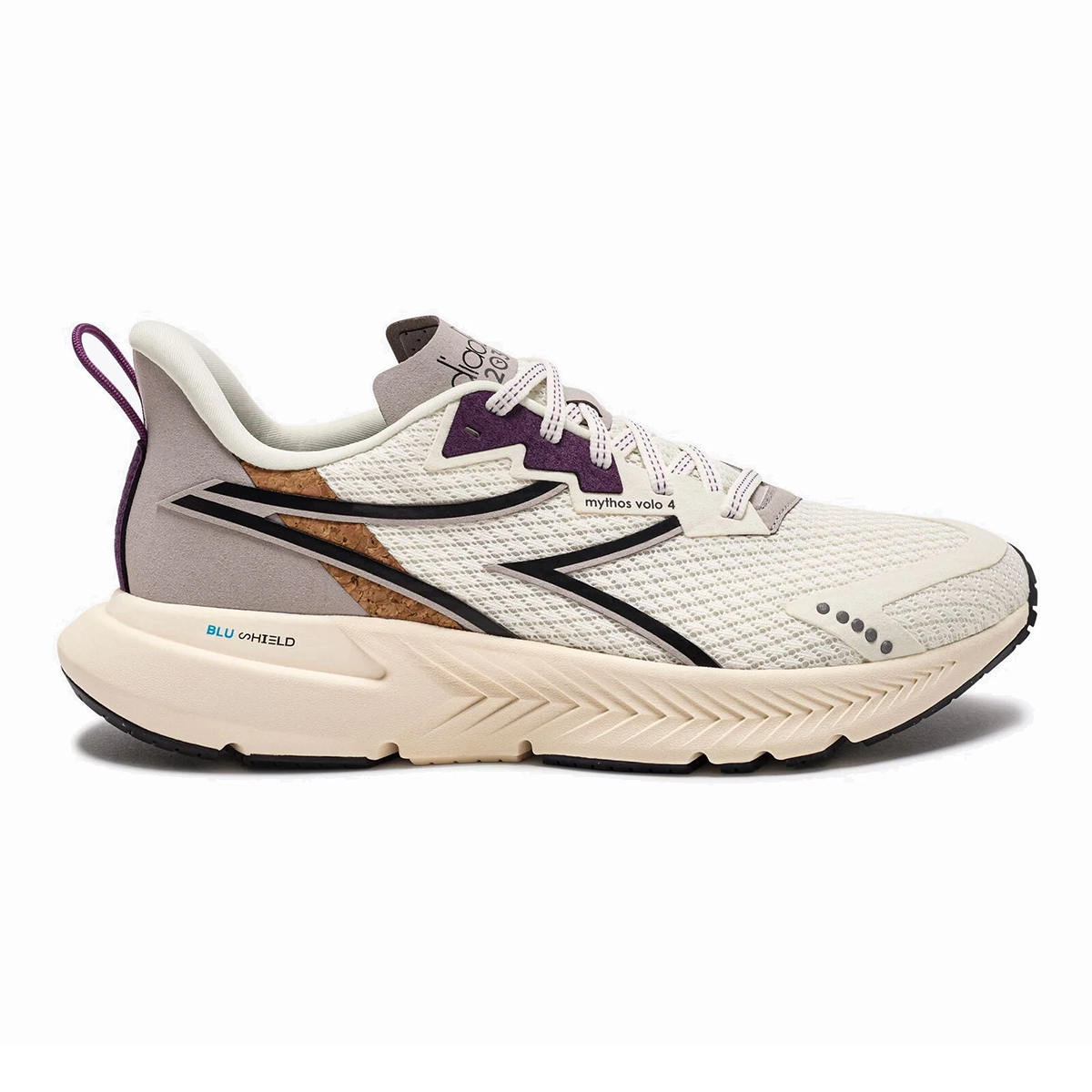 Diadora Mythos Blushield Volo 4 W 2030 — Whisper White - Black - Sunset Purple — Size B — Width 6 — Front View