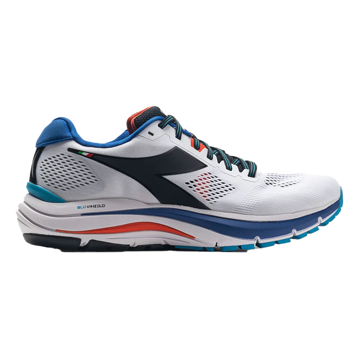 Diadora Mythos Blushield 7 Vortice — White - Black - Vermillion Orange — Size D — Width 9.5 — Alternate View 13