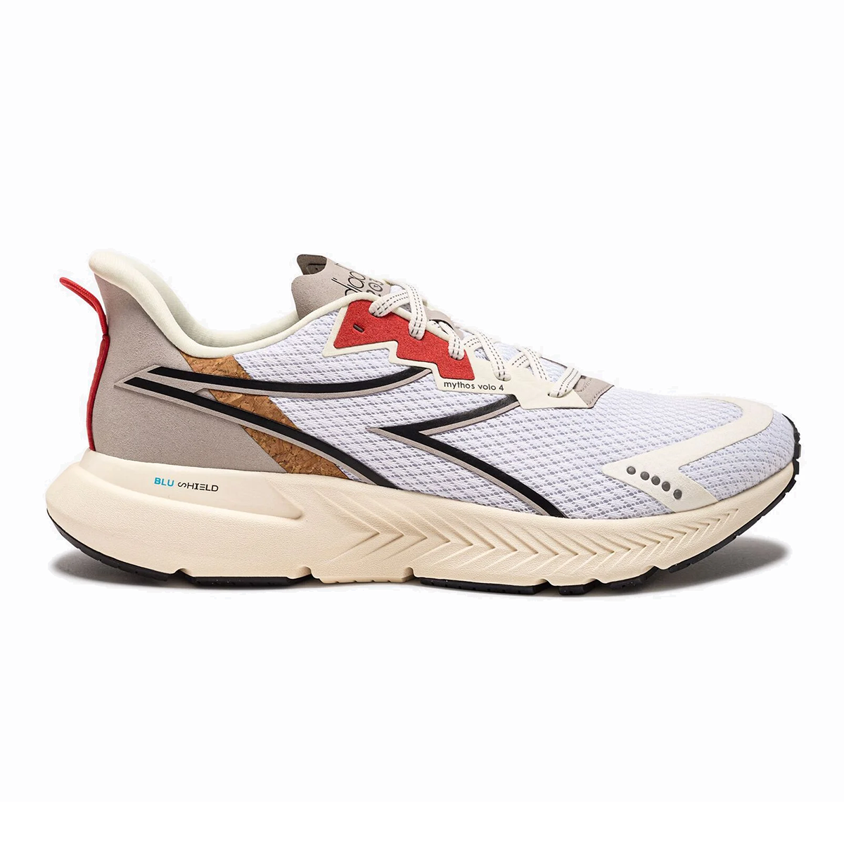 Diadora Mythos Blushield Volo 4 W 2030 — White - Black - Cayenne — Size D — Width 8.5 — Top View