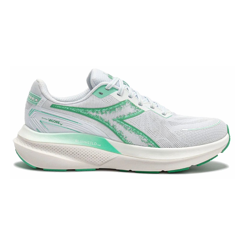 Diadora Mythos Blushield Vigore V — White - Cabbage — Size B — Width 10 — Front View