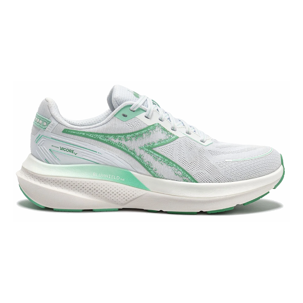 Diadora Mythos Blushield Vigore V — White - Cabbage — Size B — Width 10 — Front View