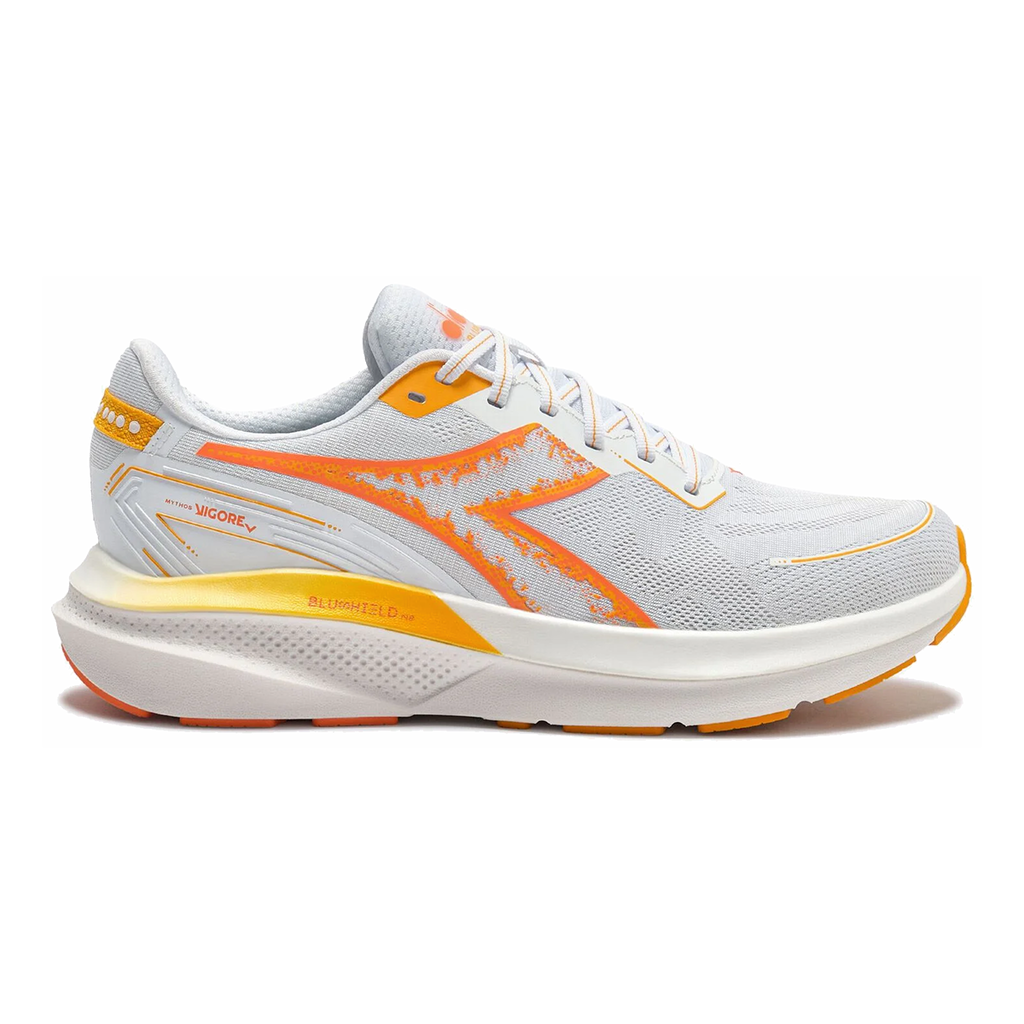 Diadora Mythos Blushield Vigore V — White - Nectarine — Size D — Width 10 — Front View