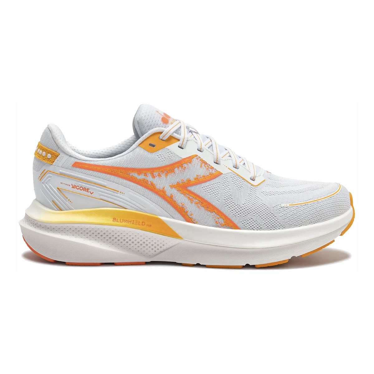 Diadora Mythos Blushield Vigore V — White - Nectarine — Size D — Width 10 — Front View