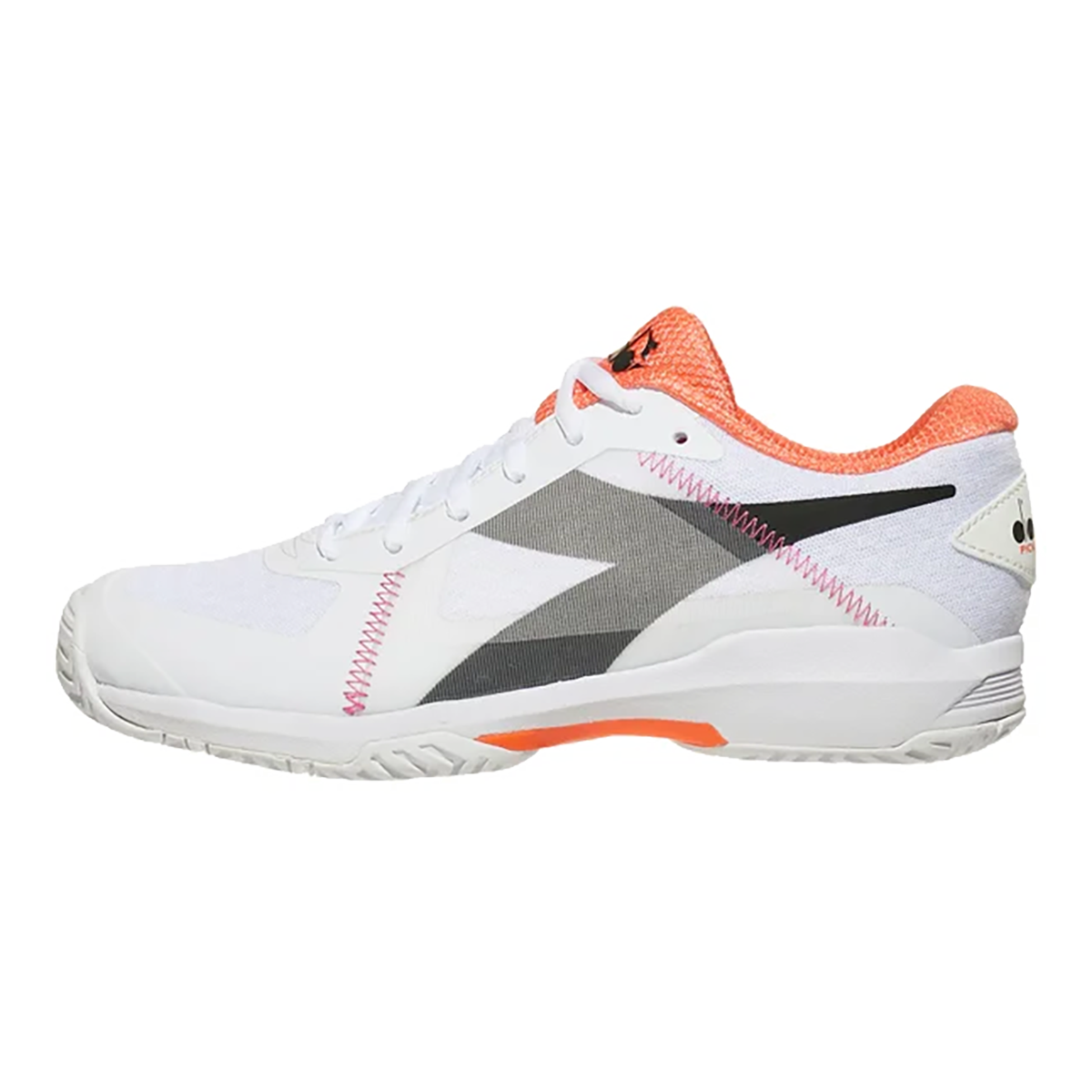 Diadora Trofeo AG Pickleball — White - Black - Vermillion Orange — Size B — Width 5 — Back View