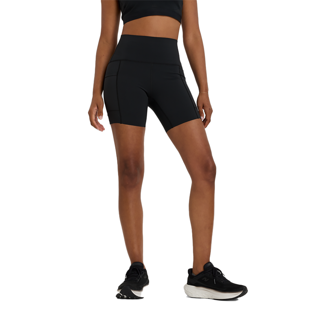 New Balance Sleek Pocket High Rise Short 6 — Bk Black — Size XSmall — Front View