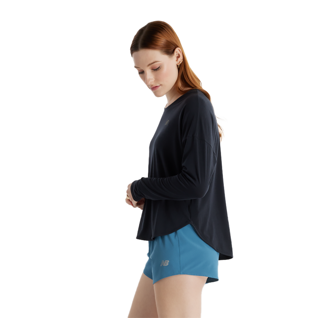 New Balance Drapey Jersey Long Sleeve T-Shirt — Black — Size Large — Side View
