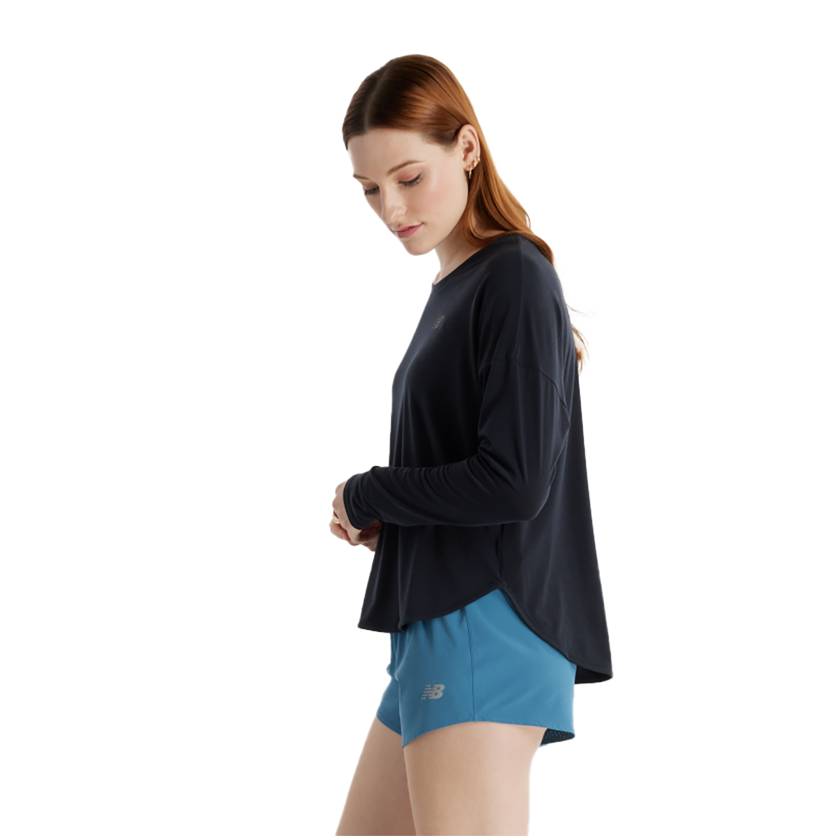 New Balance Drapey Jersey Long Sleeve T-Shirt — Black — Size Large — Side View