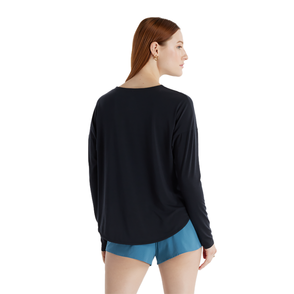 New Balance Drapey Jersey Long Sleeve T-Shirt — Black — Size Large — Back View