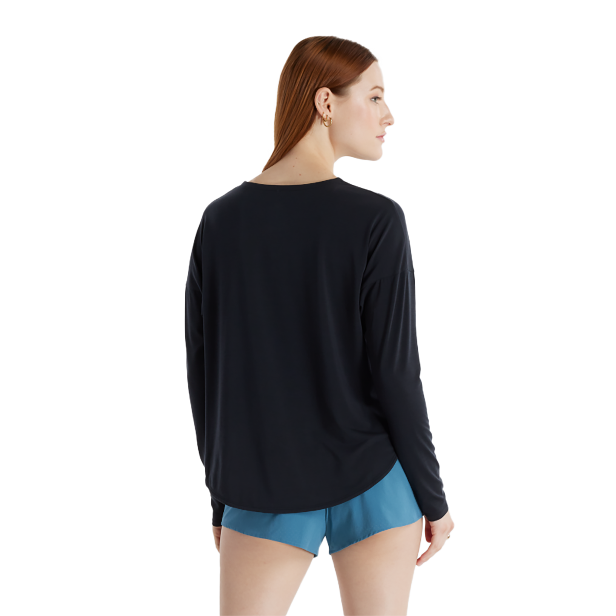 New Balance Drapey Jersey Long Sleeve T-Shirt — Black — Size Large — Back View