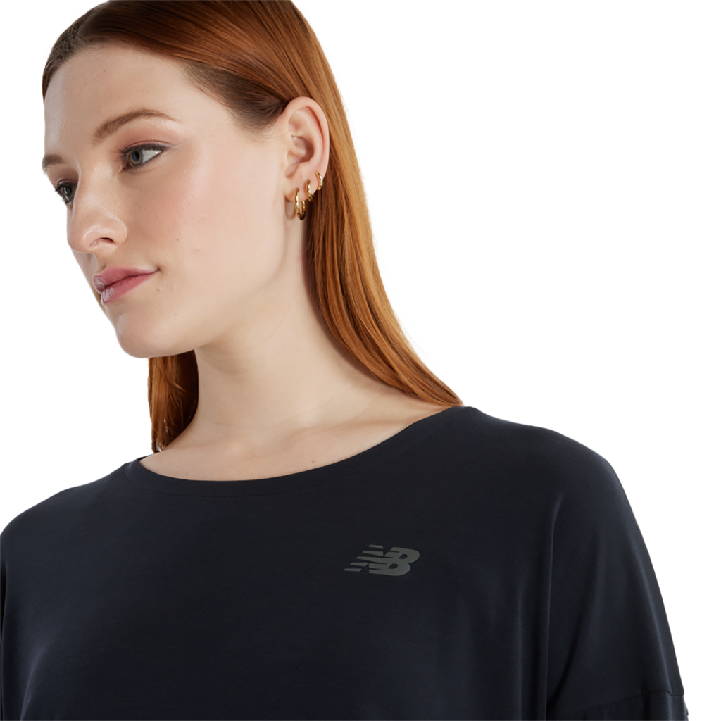 New Balance Drapey Jersey Long Sleeve T-Shirt — Black — Size Large — Top View